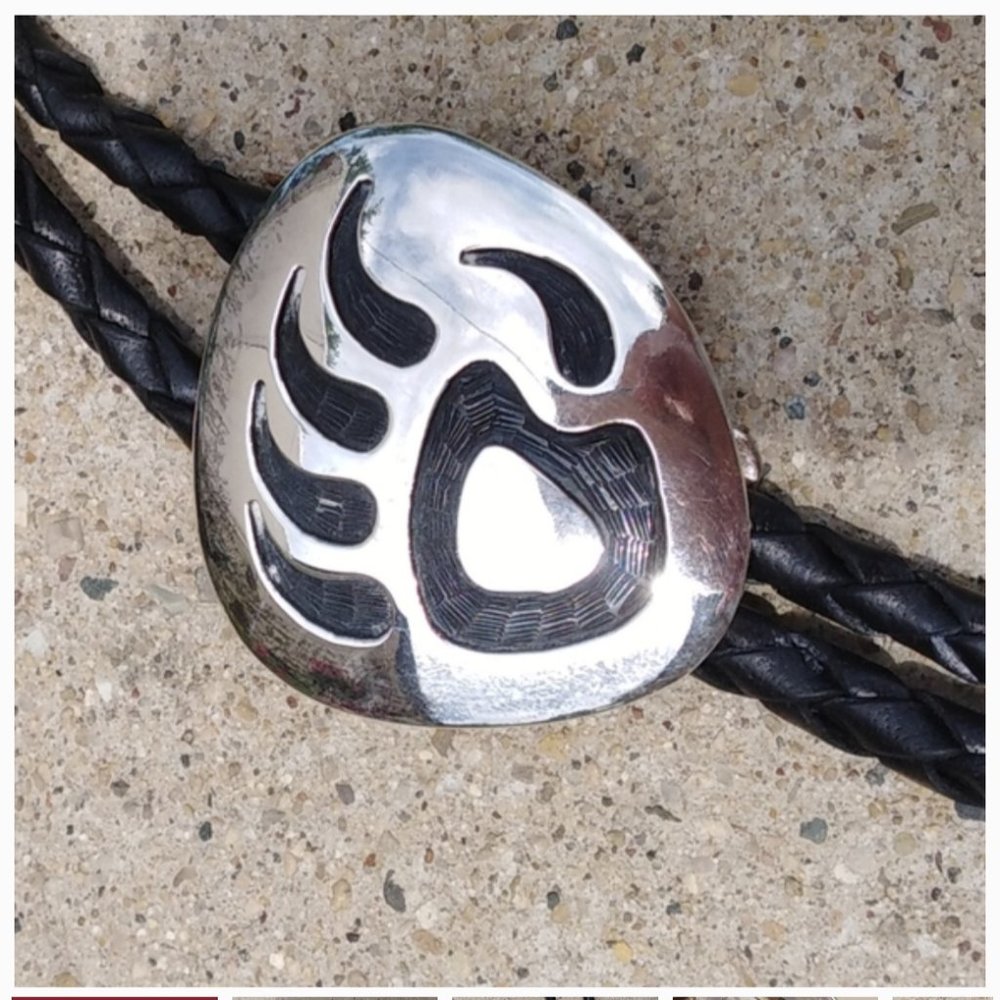 Anderson & Berna Koinva Sterling 925 Silver Bear Hopi Overlay Bolo Tie